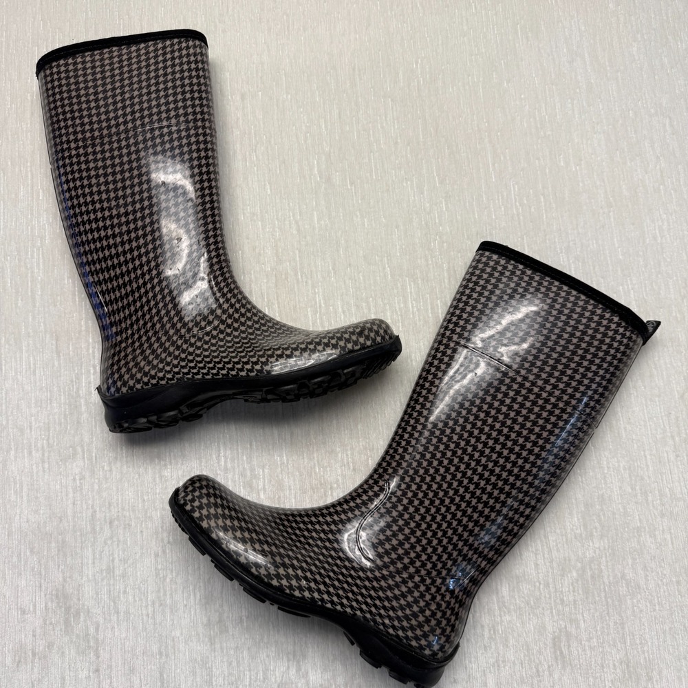 Kamik Annabel Tall Rain Boot Womens US 9 Black White Houndstooth Waterproof